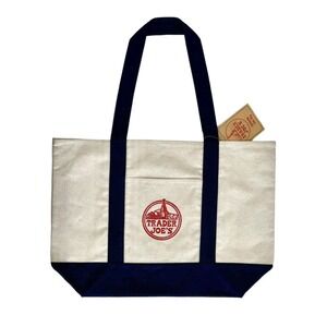 Trader Joe's Reusable Canvas Eco Tote Bag‎ Heavy Duty Shopping Bag Blue NEW